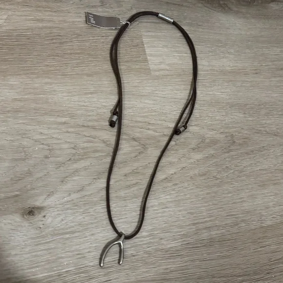 J. Jill Adjustable Brown Cord Necklace Silver Wishbone Pendant NWT - Picture 3 of 3